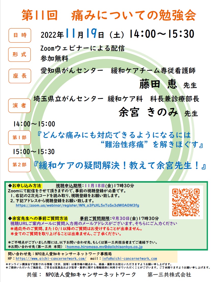 第11回痛みについての勉強会（2022.11.19開催）